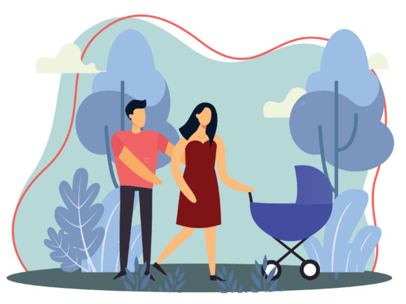 Mom and Dad Push the Baby Stroller Graphics and Illustrations Review